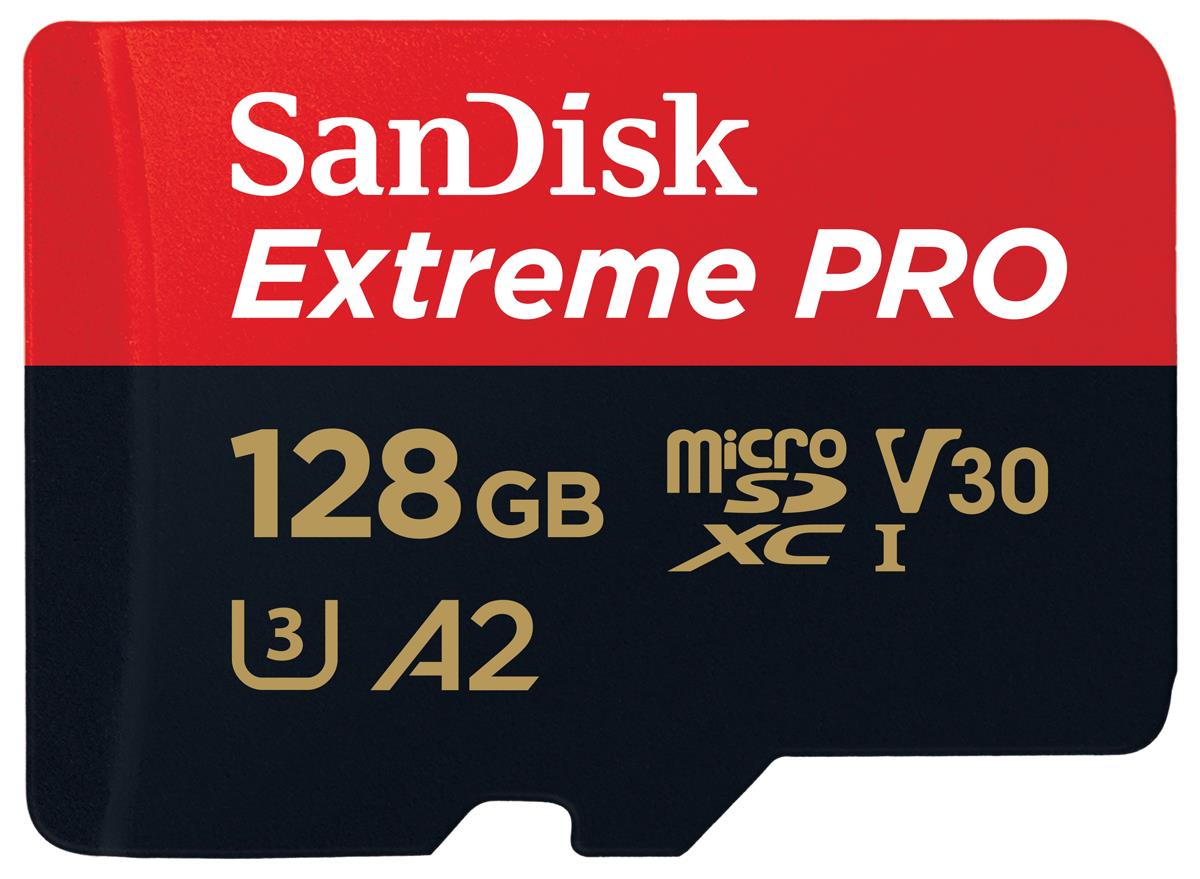 SanDisk Extreme Pro 128GB 200 MB/s micro SDXC UHS-I, U3, V30, A2, C10+ SD Adapter