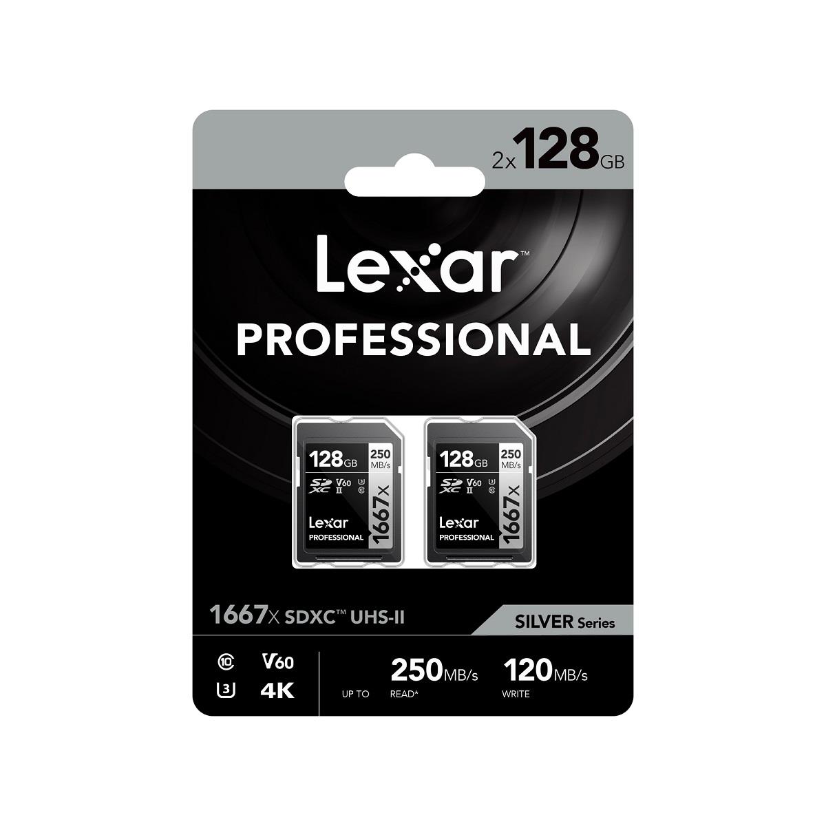 Lexar SD Pro Silver Series UHS-II 1667x 128GB V60 - 2PACK