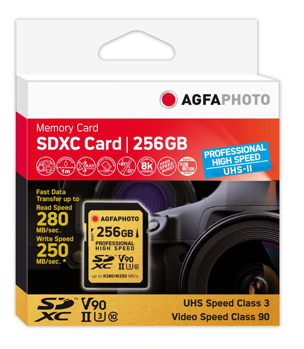 AgfaPhoto 256GB SDXC-Karte Prof. Highsp. UHS-II C10/U3/V90 250MBs/280MBs