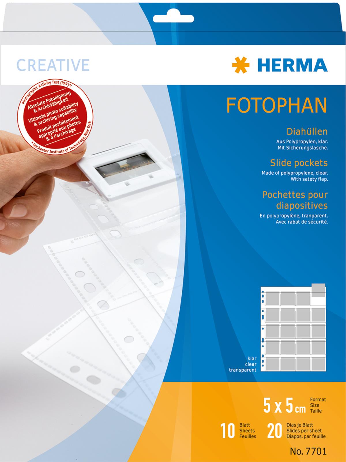 Herma Diahüllen 10 klare Hüllen für je 20 gerahmte KB-Dias 5x5 cm bis 1,3mm
