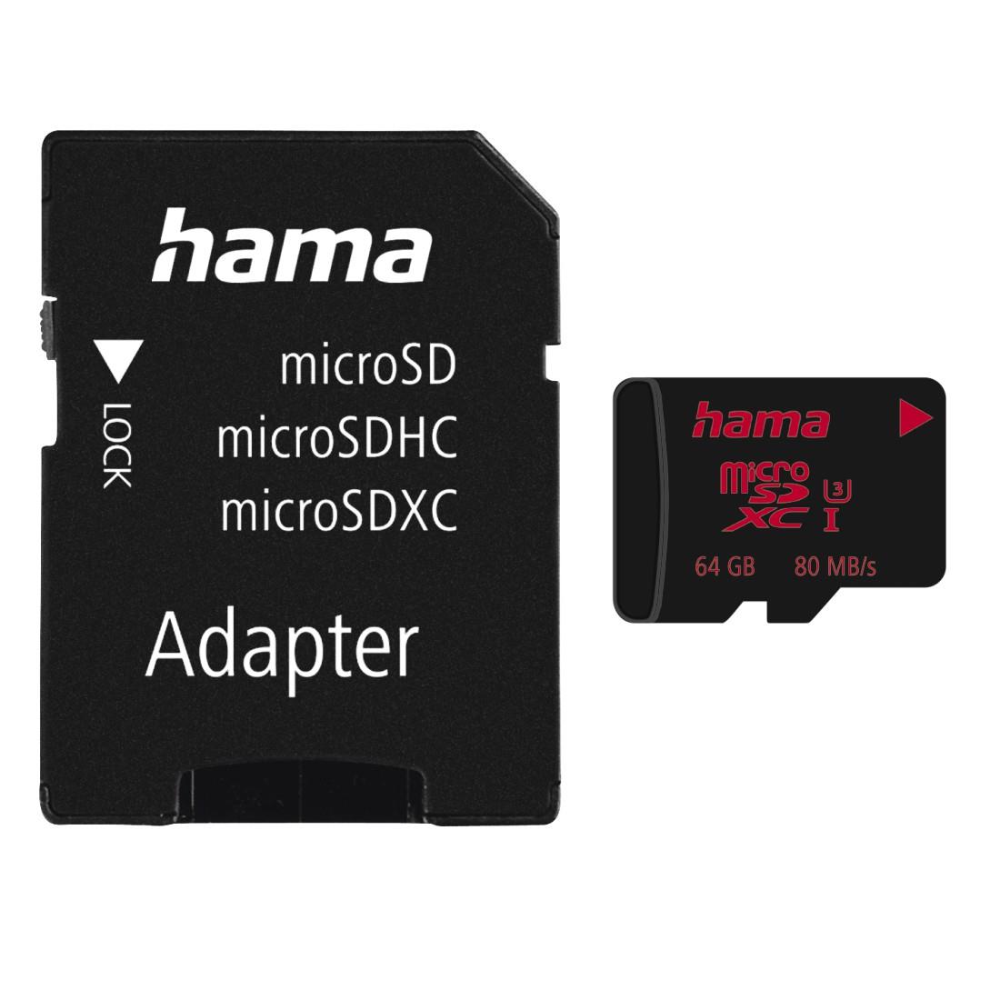Hama microSDXC 64GB UHS Speed Class 3 UHS-I 80MB/s + Adapter/Mobile