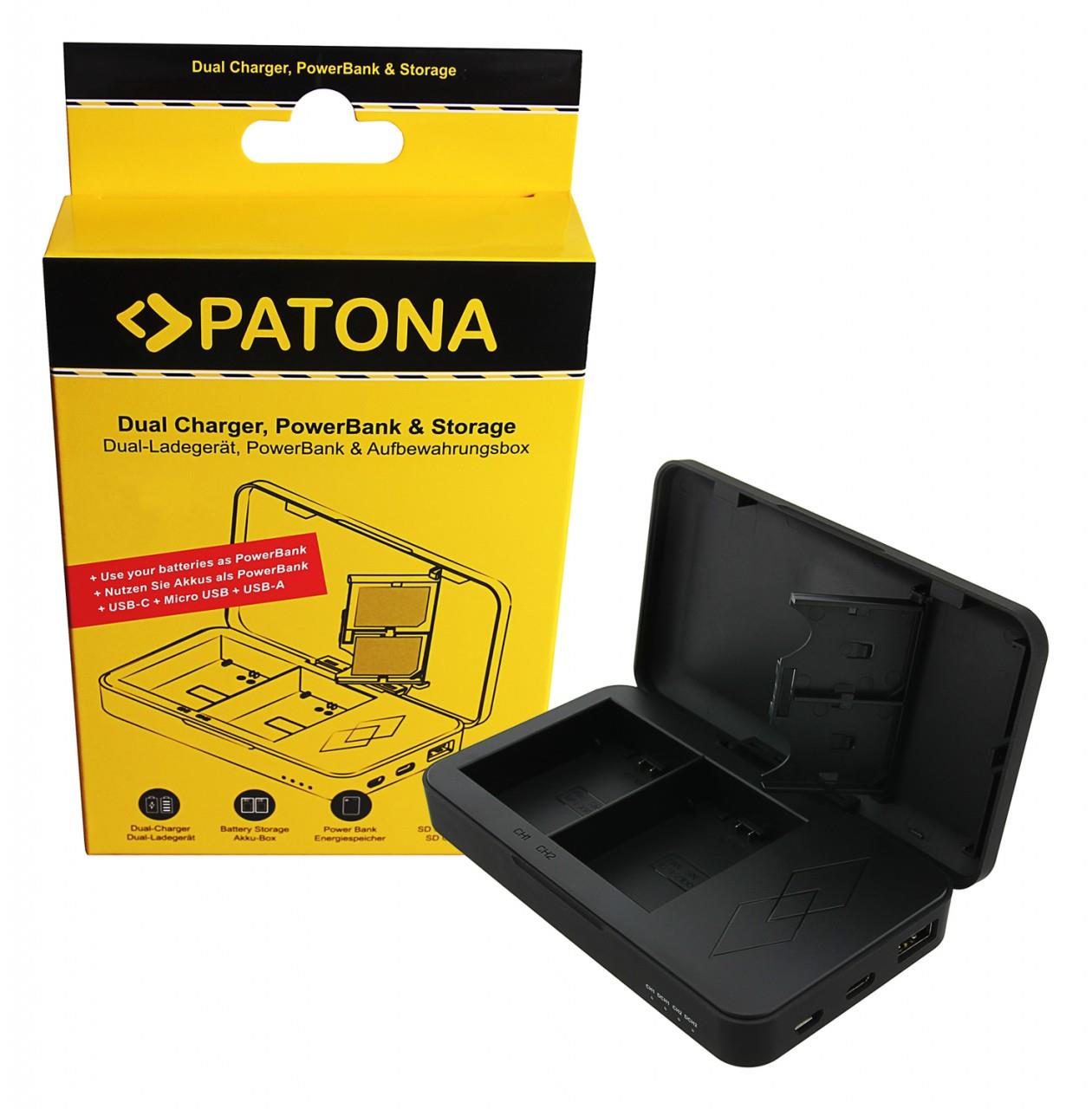 PATONA Dual charger with Powerbank function and memory card storage for Sony NP-FZ100