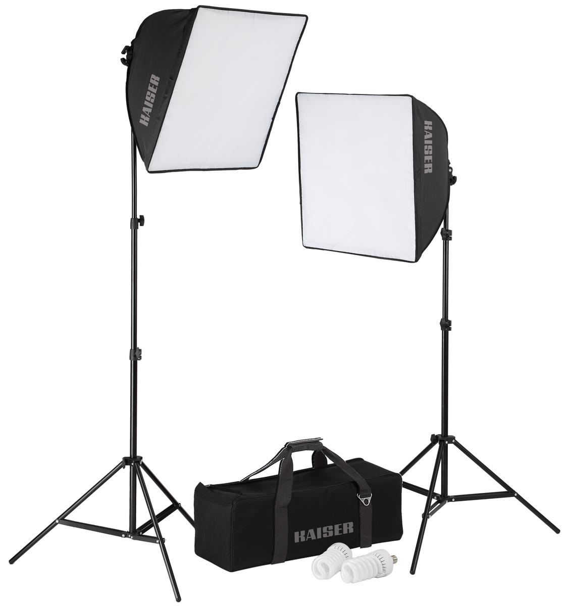 Kaiser Fototechnik Studiolight E70 Kit mit je 2 Softboxen 50x50 cm mit E27-Fassung und Neigegelenk, 